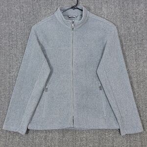 Tommy Hilfiger Jacket Mens Medium Gray Fleece Full Zip With Stand Up Collar Logo